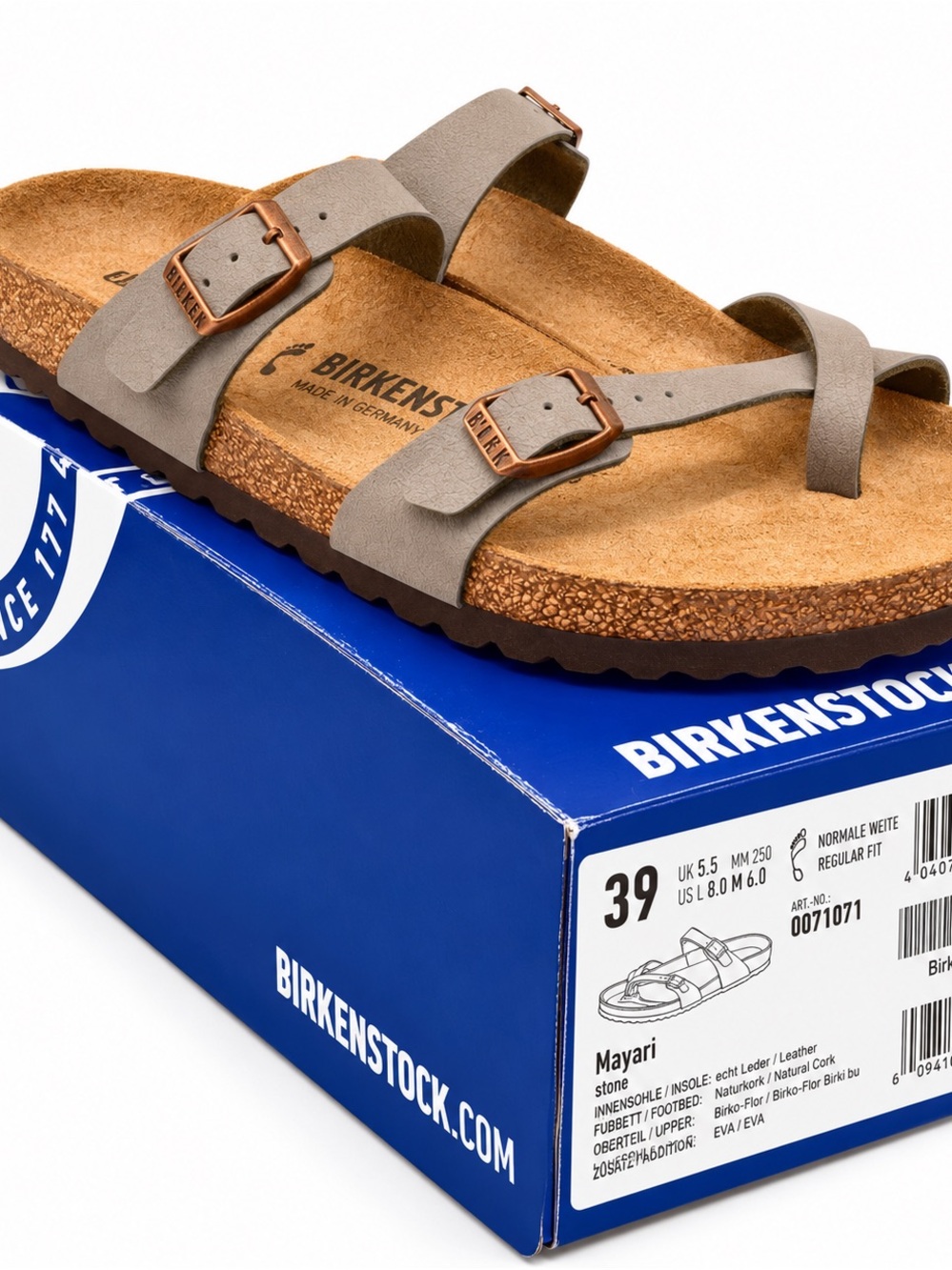 Birkenstock Mayari Sandals in Stone with Copper Buckles